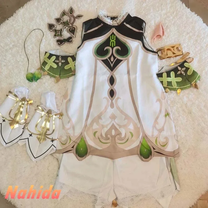 N66nakida cosplay traje menor senhor kusanali conjunto completo feminino crianças vestido orelhas peruca genshin impacto nahida roupas para quadrinhos co2w $%
