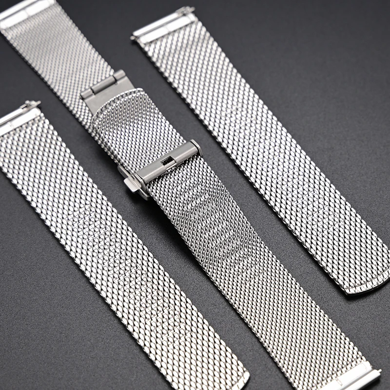 20/22mm Quick Release 0.6/0.8 Mesh 316 Stainless Steel Watch Strap Straight End Bracelet Mesh Double Buckle Milanese Loop Band
