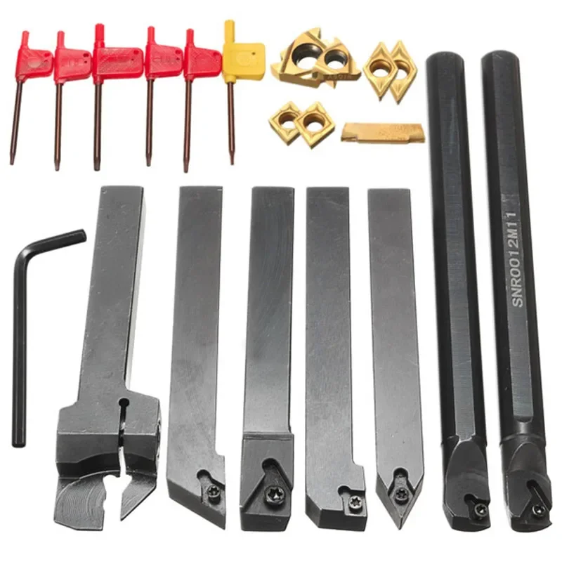 

7pcs 12mm Shank Lathe Set Boring Bar Turning Tool Holder Kit + 7pcs Carbide Inserts Set + 7pcs Wrenches