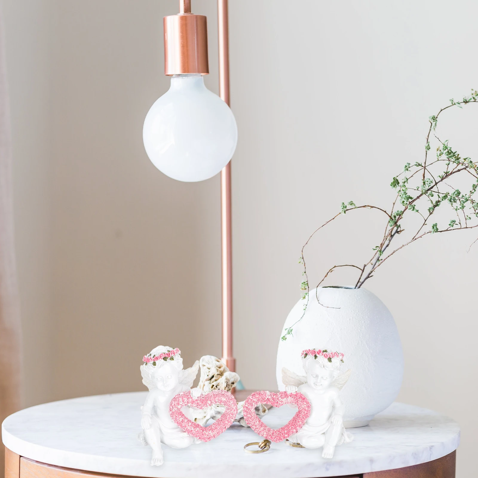 

1Pair Heart Decor Resin Statue Adornment Creative Home Office Desk Layout Decoration Angel Shape Ornament Gift Idea