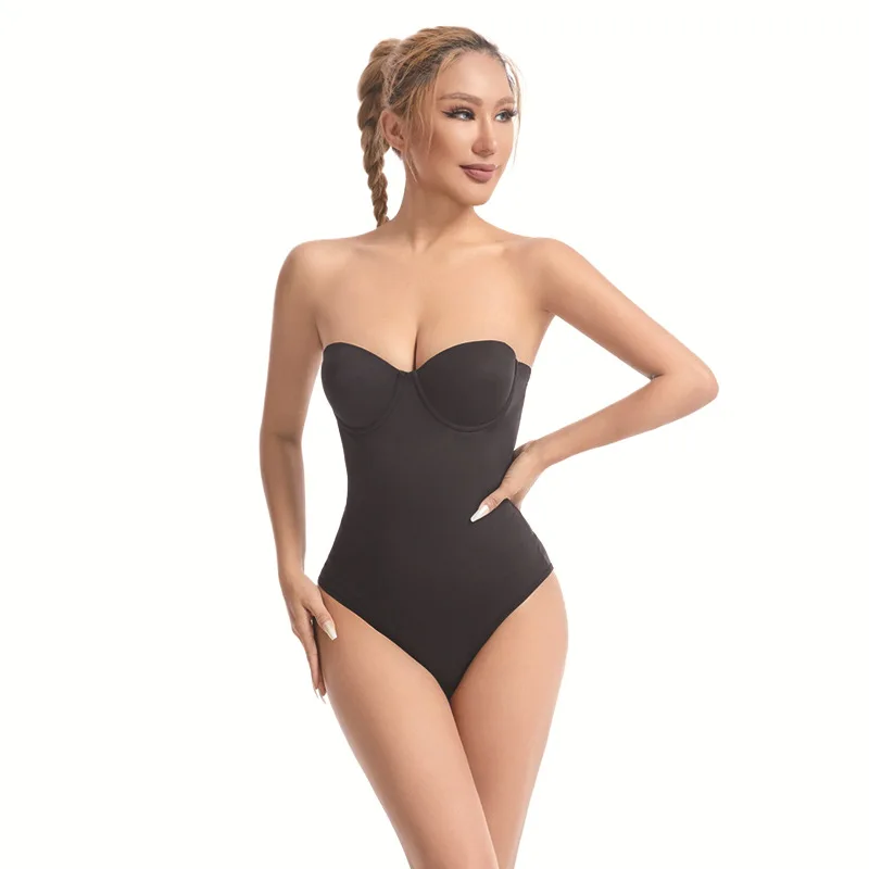 Cross-border plus size sem costura vestido shapewear de uma peça especial sem alças espartilho cintura cincher hip levantador com sutiã