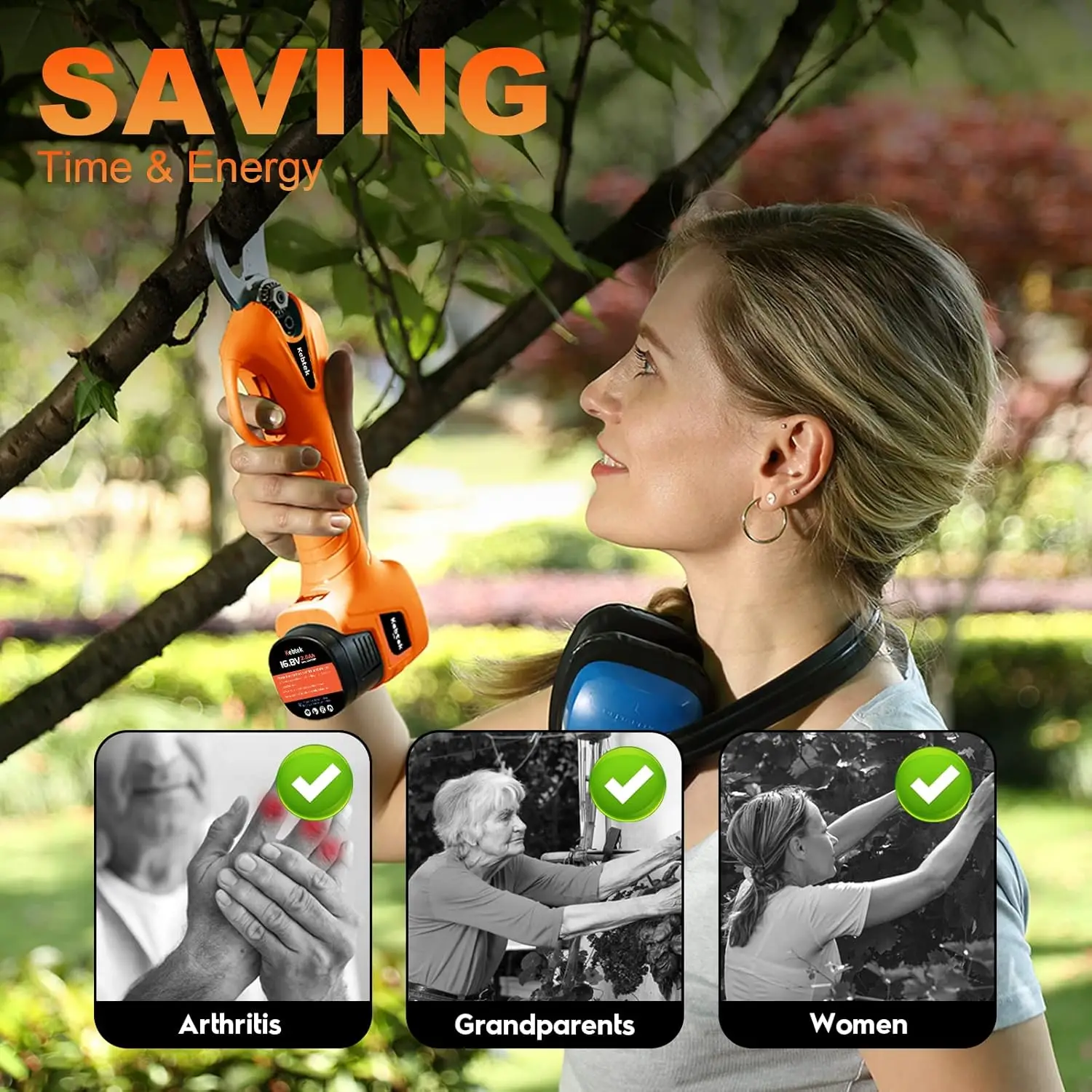 Battery Powered, Kebtek Electric Pruning Shears Cordless Portable Electric Pruner with 2Pack 2Ah Rechargable Batte