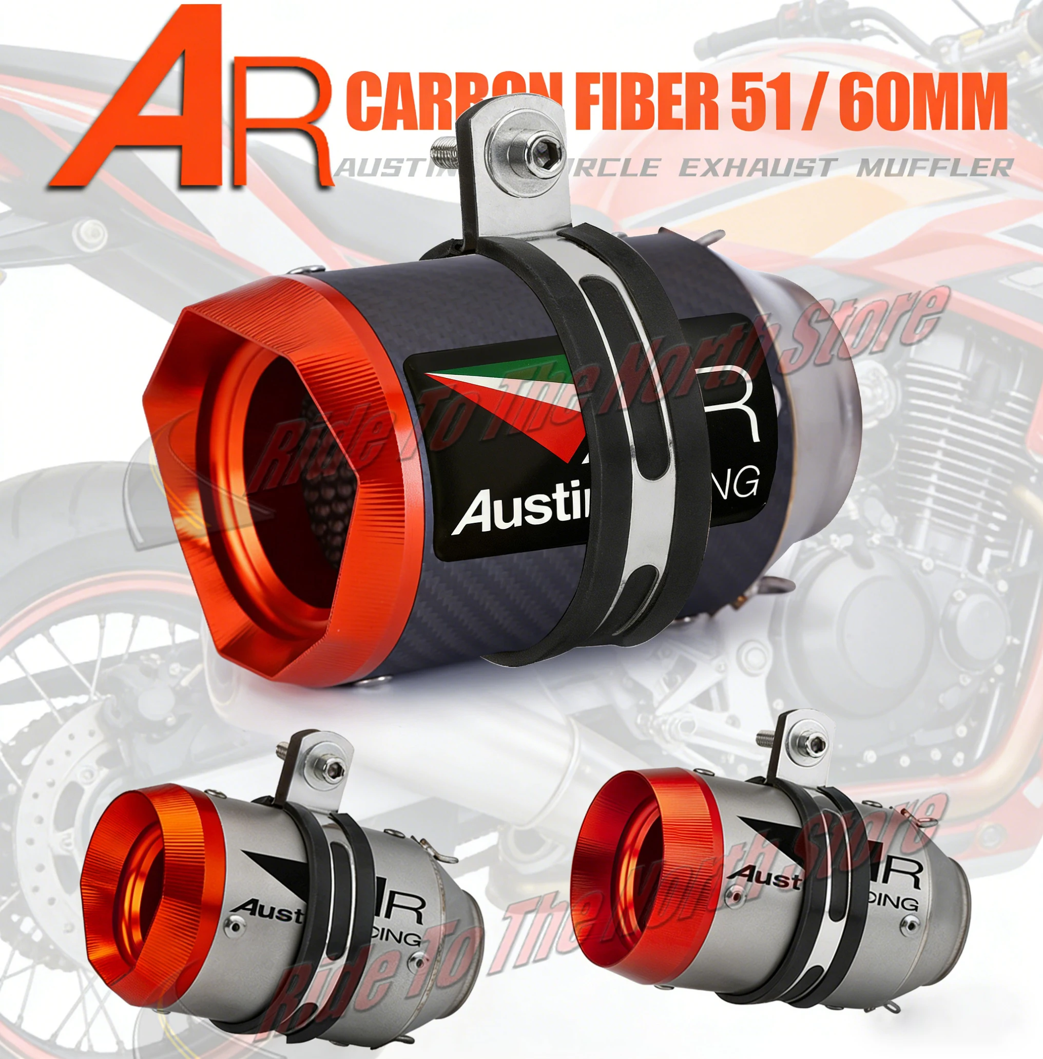 

51mm 60mm Inlet Carbon Fiber Stainless AR Exhaust Muffler Escape For Kawasaki Honda Yamaha KTM CFmoto etc Modifiction Accessorie