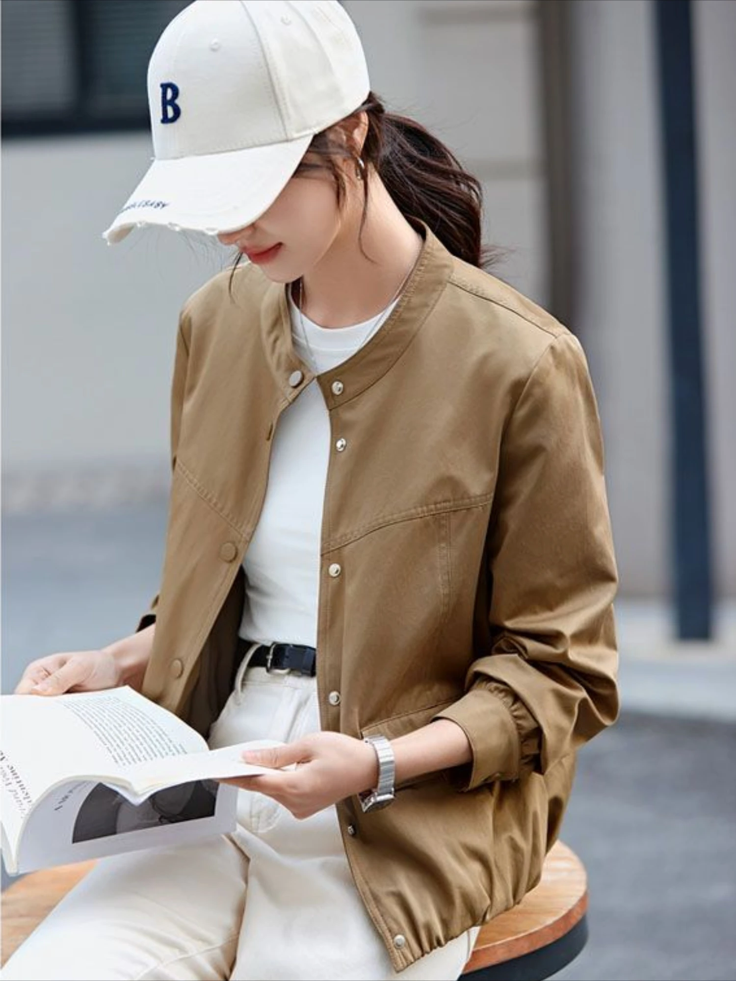 Bomber Jacket for Women Loose Plain Spring Autumn Baseball Aviator Coat Woman Vintage Lined Clothing Promotion 2025 Trend Cheap