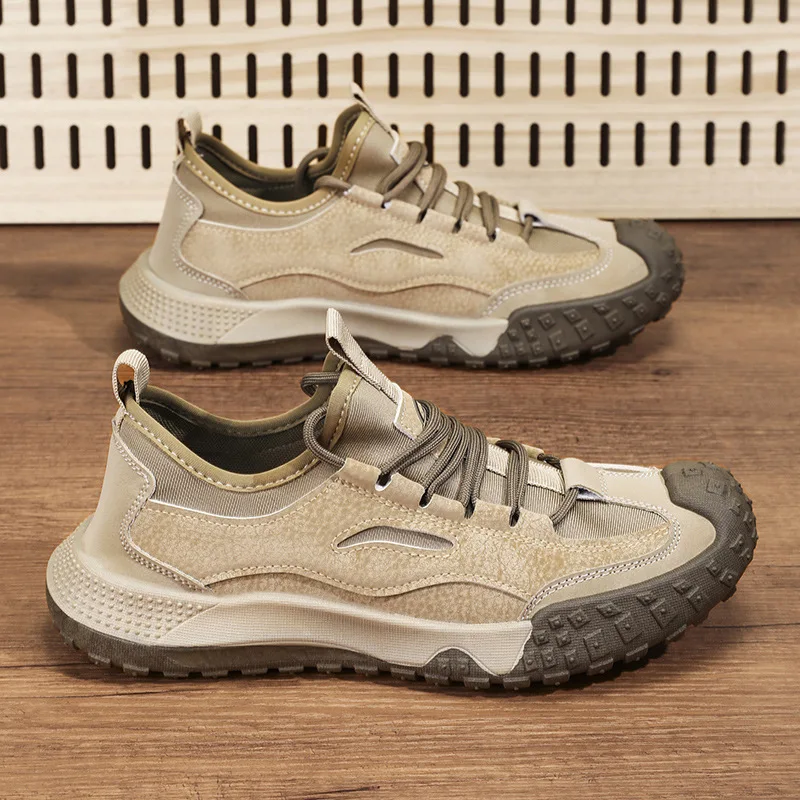 Autumn 2025 New Men's Shoes Leather Casual Versatile Soft-soled Sneakers Non-slip Wear-resistant Outdoor Low-top Hiking Shoes