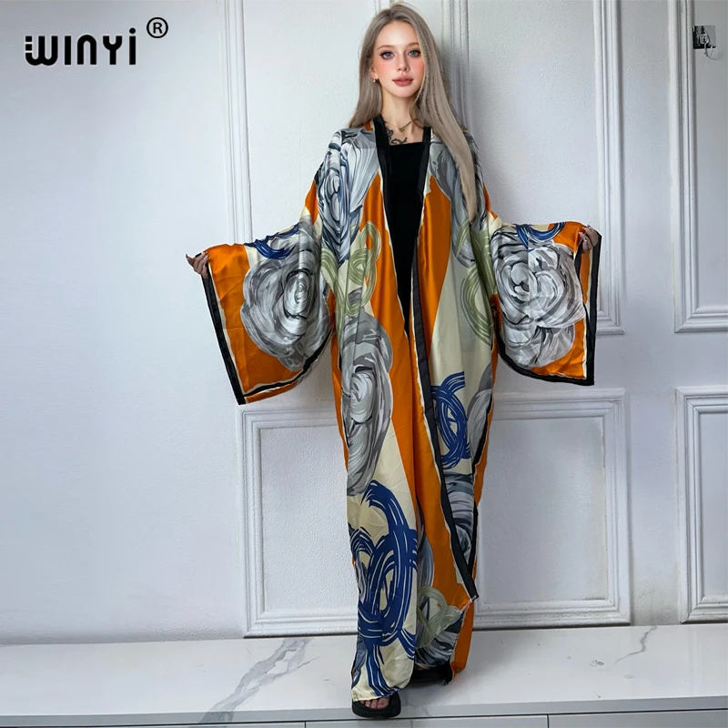 WINYI print Kimono Summer boho Cardigan Female Blouse abaya dubai luxury beach cover up african dresses for woman party kaftan