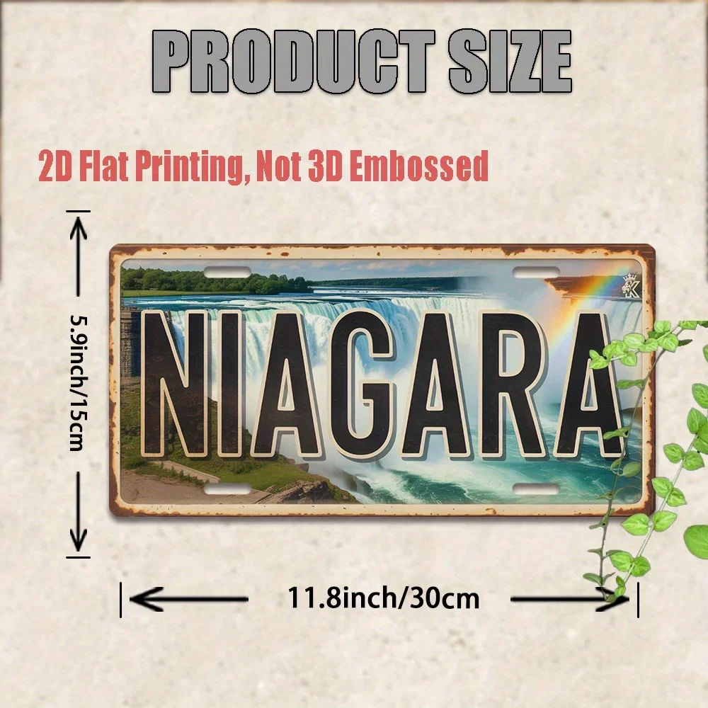 2D Flat, Large Vintage Niagara Canada Metal License Plate Sign - Heavy-Duty Aluminum Wall Decor with NIAGARA Letters, 11.8