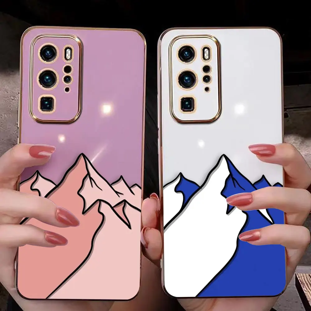 Cartoon Mountain Range Cover Smooth E-TPU Phone Case Huawei MATE 20 20X 30 40 P20 P30 P40 LITE MAGIC 4 5 PRO Y9 PRIME Case Funda