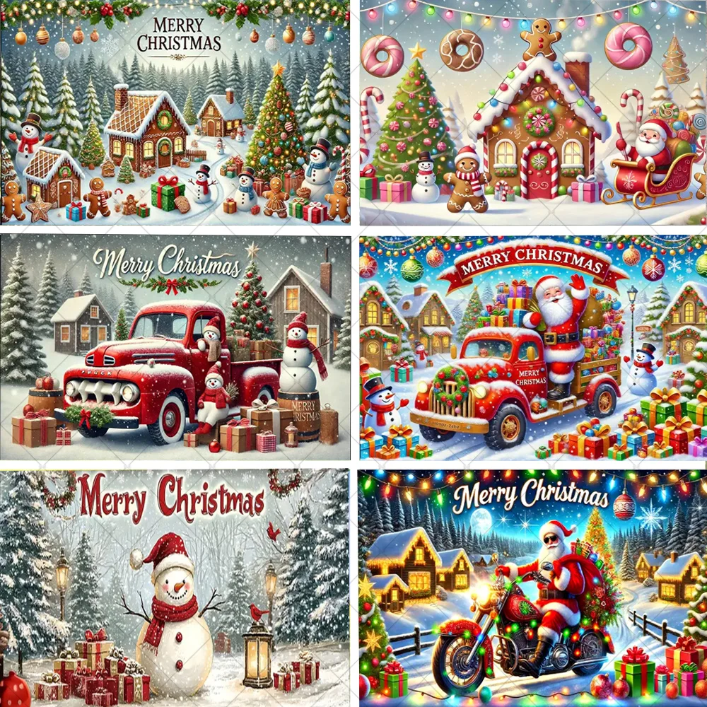 

Winter Christmas Theme Party Decorations Xmas Gift Red Truck Background Banner Photography Backdrop Supplies Photo Shoot Props