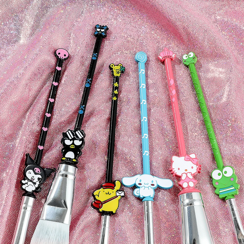 Sanrio ชุดเครื่องมือความงาม6ชิ้น/เซ็ตอายแชโดว์ลายแมวแปรงสำหรับแต่งหน้าการ์ตูนแปรงสำหรับแต่งหน้าน่ารักแปรงเครื่องสำอางแมว