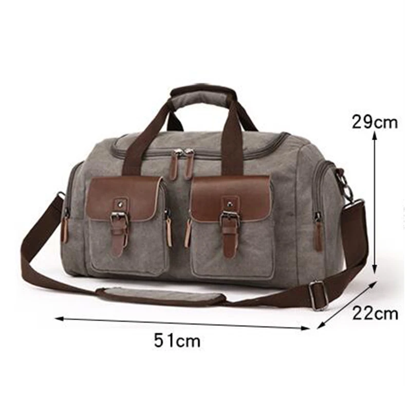 Canvas Leather Men Short Travel Handbag Large Capacity Bag Gym Hiking Bag One Shoulder Crossbody Bag Breathable Wear-Resistant