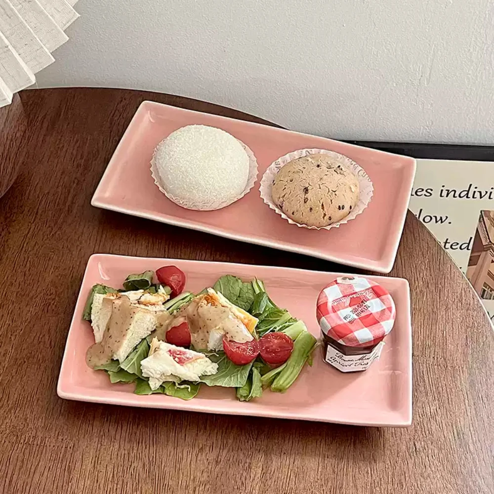 

Rectangle Ceramic Plate Korean Style Ins Solid Color Porcelain Tableware Afternoon Tea Dessert Cake Fruit Salad Sushi Plates