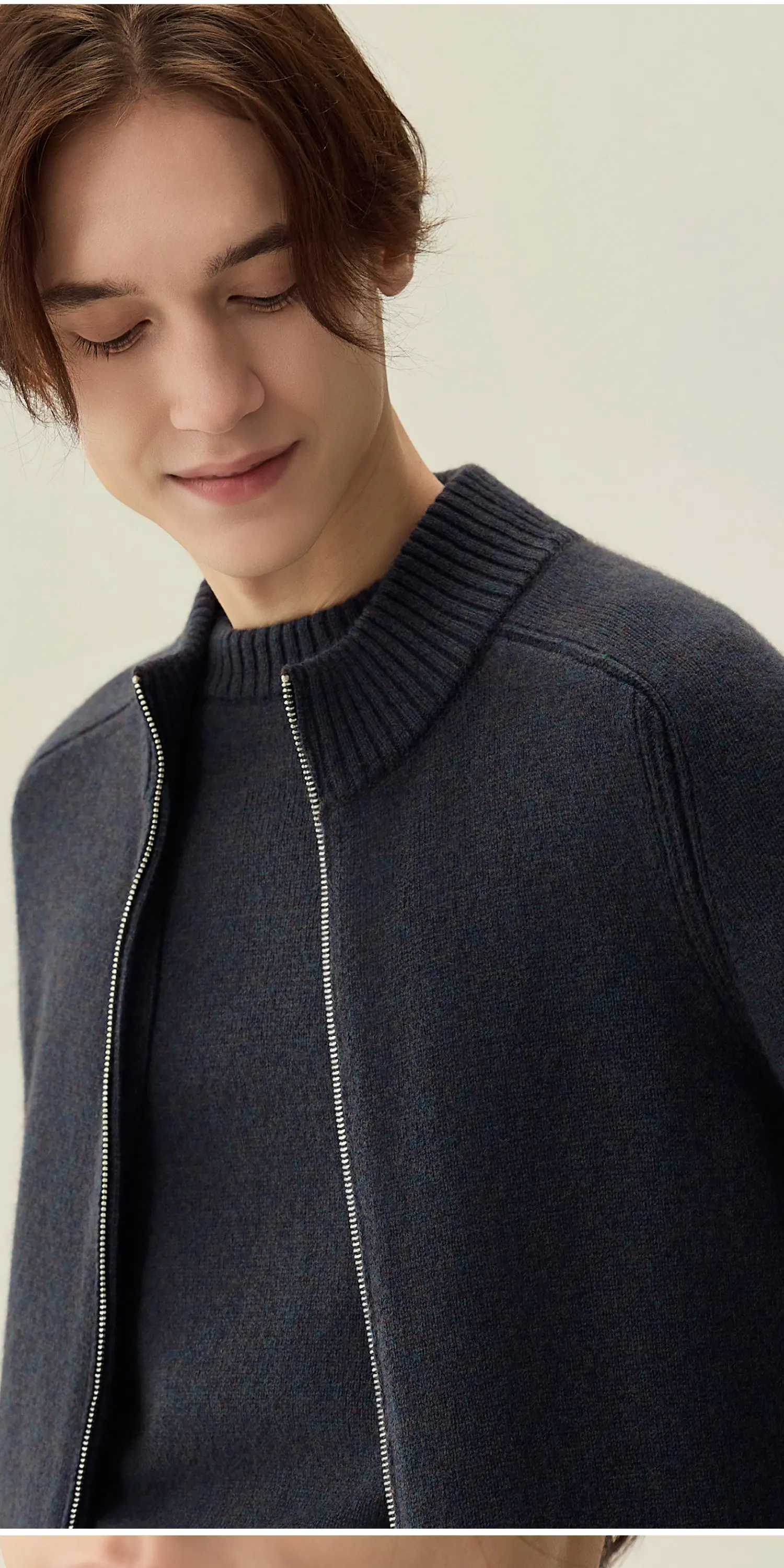 Cashmere sweater men's semi-high collar zipper cardigan old money luxury round neck bottoming shirt men