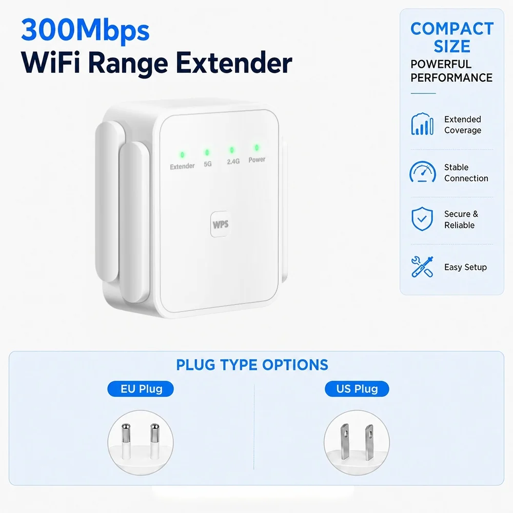 2.4Ghz WiFi Repeater Black White Router WiFi Extender Amplifier 300Mbps WiFi Signal Booster Long Range Network Access Point