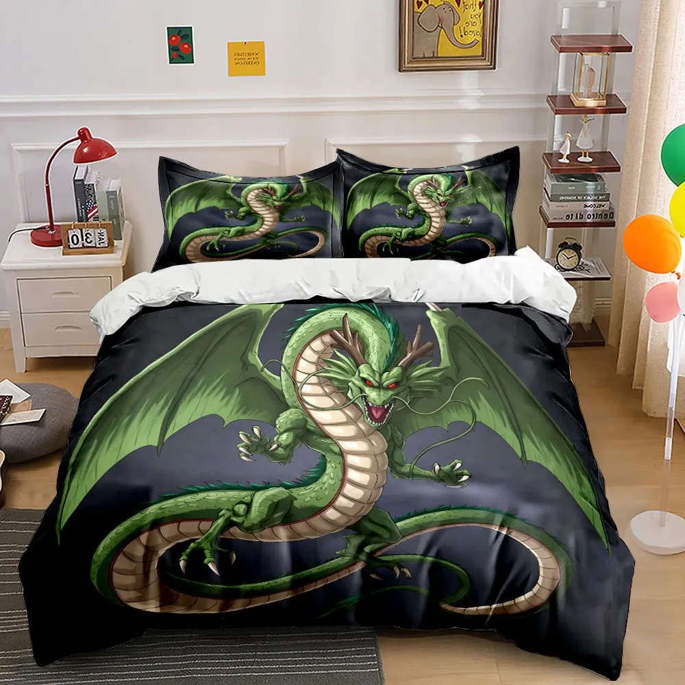 Ferocious green dragon with wings Print Bedding Set 1 Duvet Cover 2 Pillowcases for Adult and Children Luxury Gift Full Size