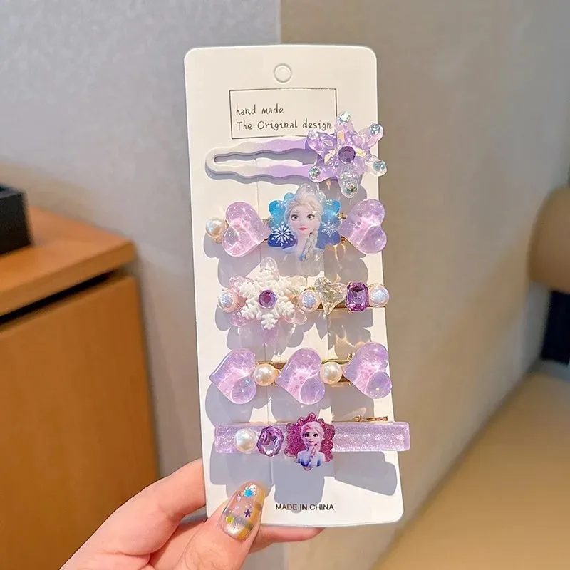 5 uds. Nueva moda de dibujos animados para niña, horquilla para el pelo de Elsa, accesorios para el cabello con flequillo para niñas, regalos de cumpleaños para niños