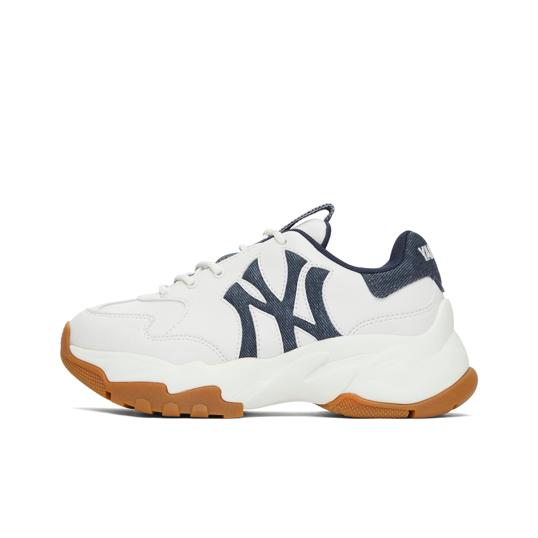 Tênis Chunky Unissex POIZON MLB New York Yankees com Aumento de Altura, Cano Baixo, Branco e Azul Marinho