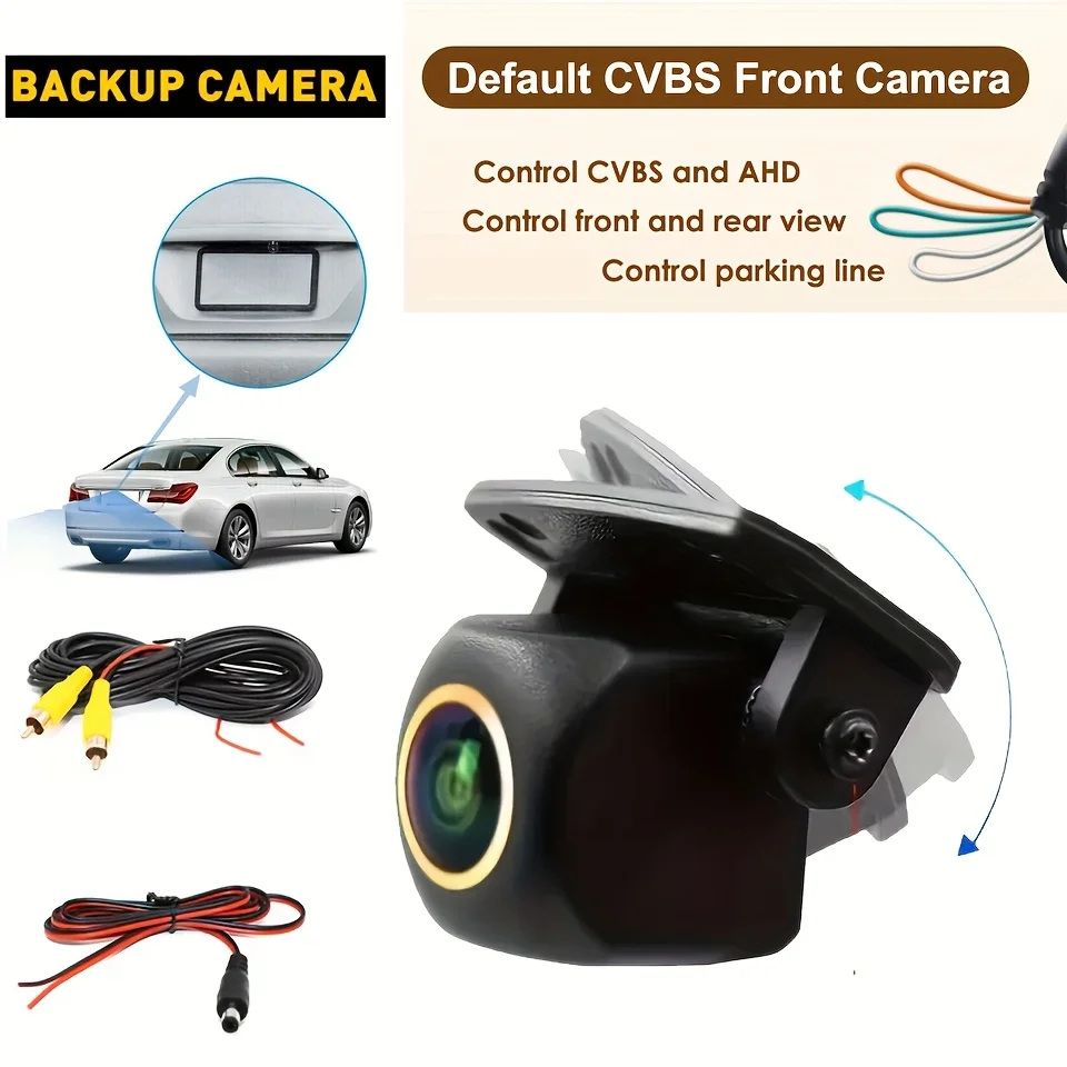 HD Backup Camera with Golden Rim, Night Vision & Parking Guide Lines, Adjustable Fish-Eye Lens, for Cars, SUVs, Vans, Pickups