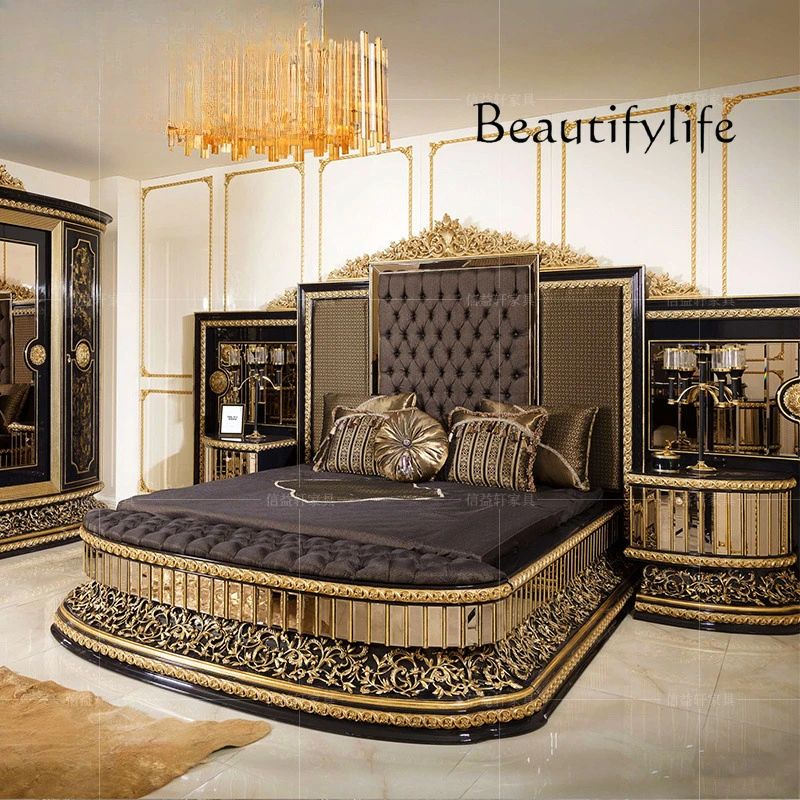 Retro double bed 1.8 meters French carved mirror solid wood bed European court luxury wedding bed