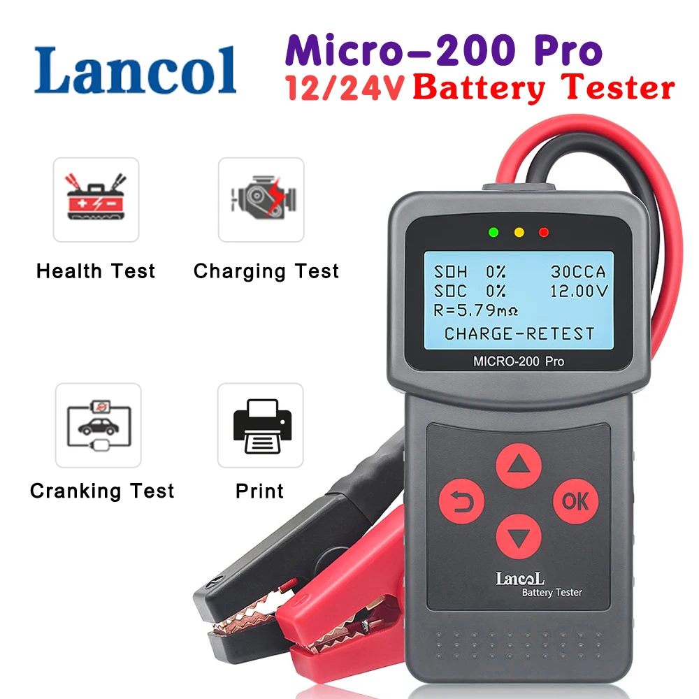 Lancol MICRO-200 Pro 12V 24V Battery Tester 40-2000CCA Car Motorcycle Truck Analyzer Cranking Charging System Diagnostic Tool