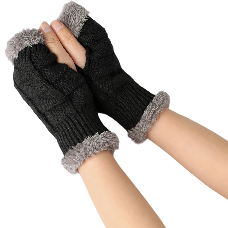 Women Warm Autumn and Winter Short Style Wrist Guard Glove Velvet Thickened Gloves Knitted Yarn Sleeves Mao Mao Short Gloves