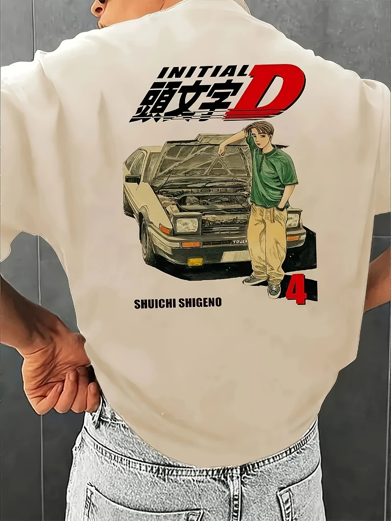 تي شيرت رجالي بنمط الرسوم المتحركة الأولي D صيفي كاجوال برقبة دائرية وأزياء الشارع الرياضية وأكمام قصيرة