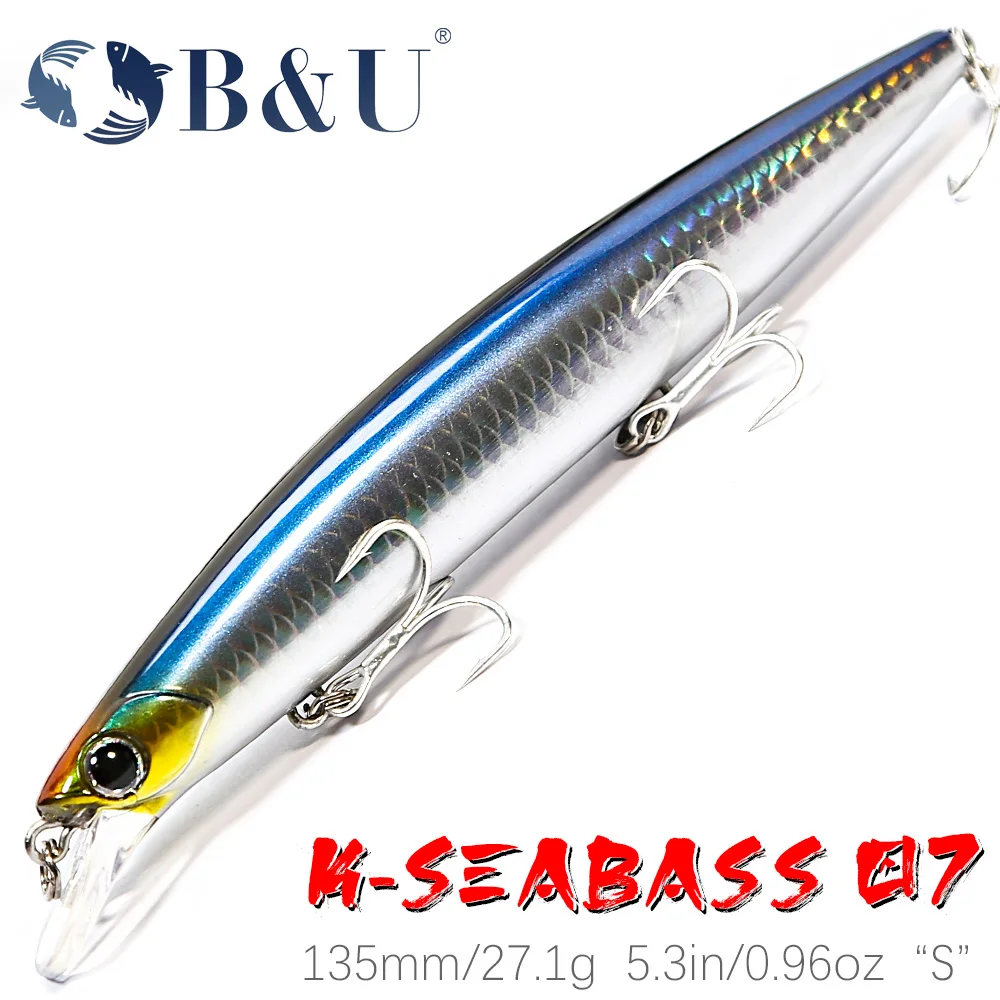 B&U 135mm 27.1g Ultra Long Casting 135S Saltwater Sinking Minnow Weight Fishing Lure Seabass Hard Bait