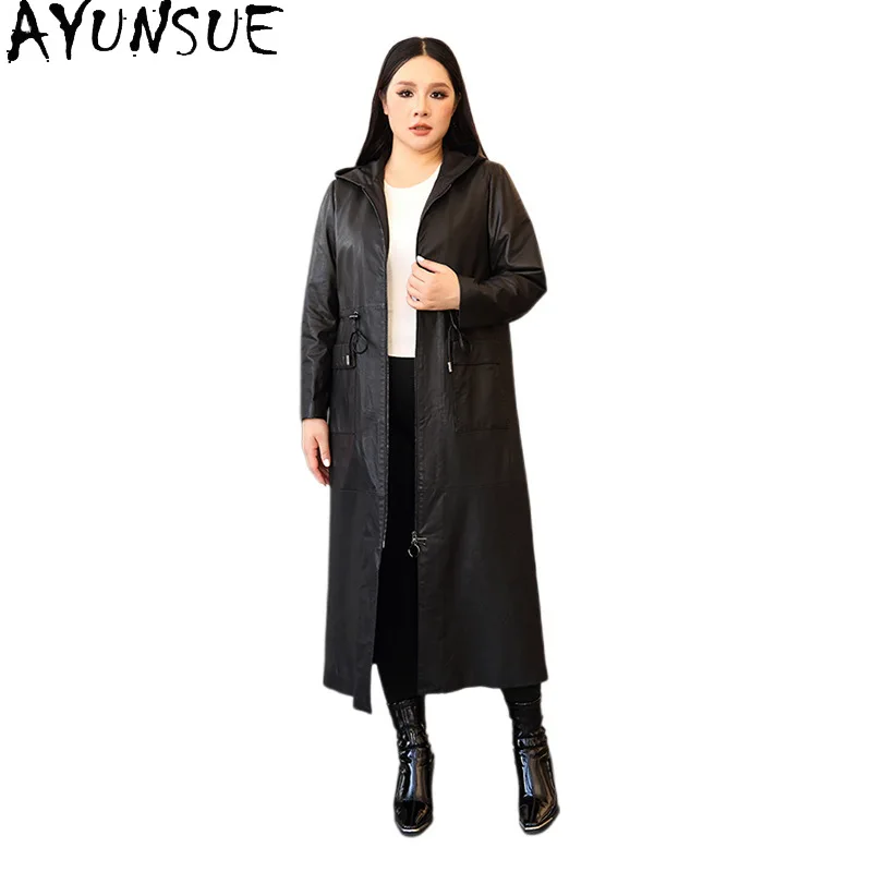 AYUNSUE 진짜 양피 정품 가죽 자켓 여성 2025 여성을위한 긴 트렌치 코트 빈티지 코트 가을 옷 Jaqueta Couro