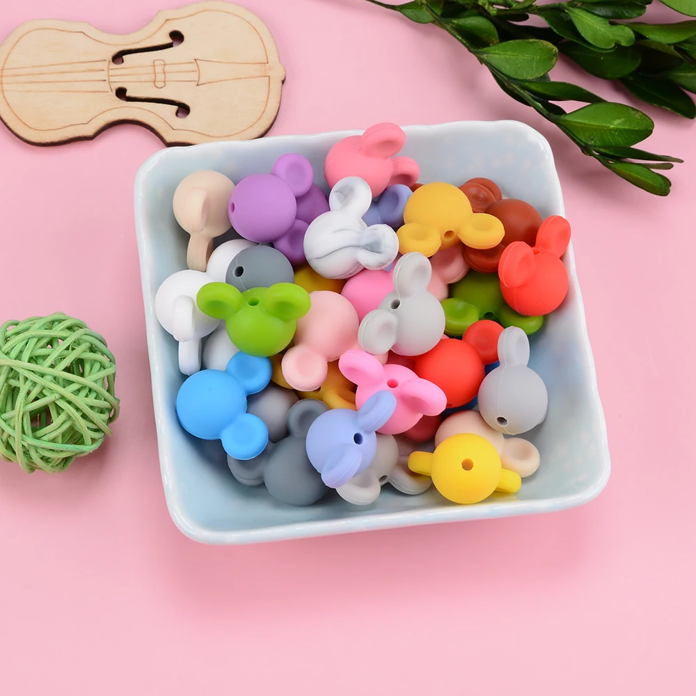 Silicone Beads Food Grade Baby Teether Toy Soft Chew Teething BPA Free DIY Charm Necklace mouse Silicone Perle