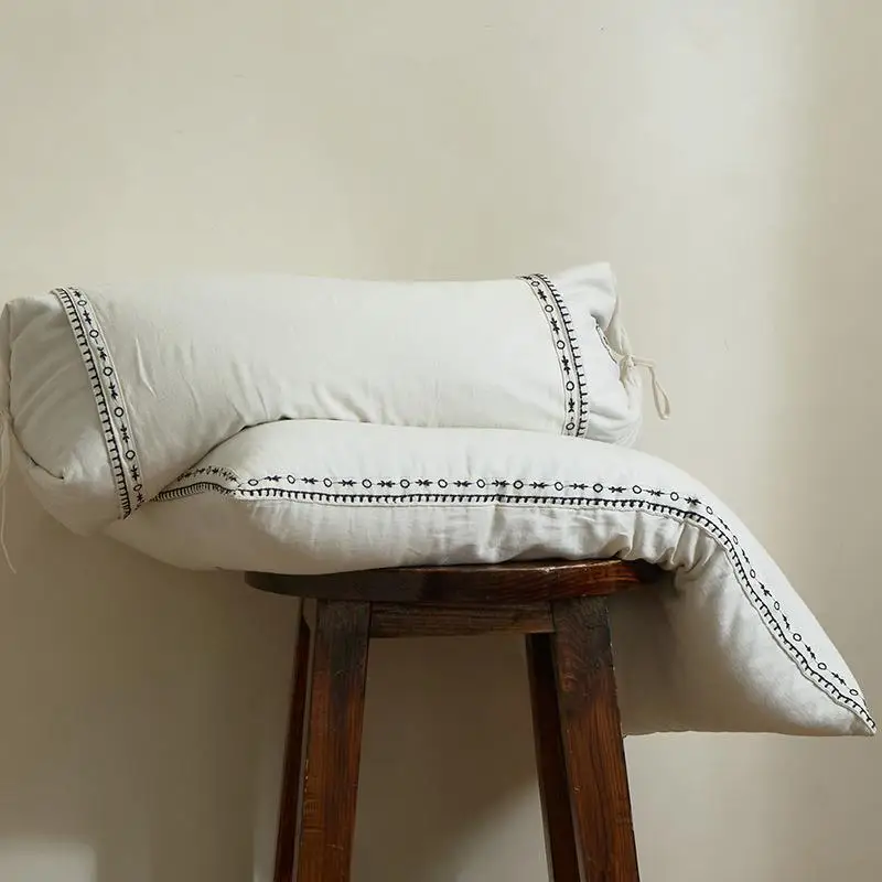 Japanese Style Rustic Cotton Linseed Pillow 90 Cotton Linen Four Seasons Model Neck Support Pillow Single Double Size