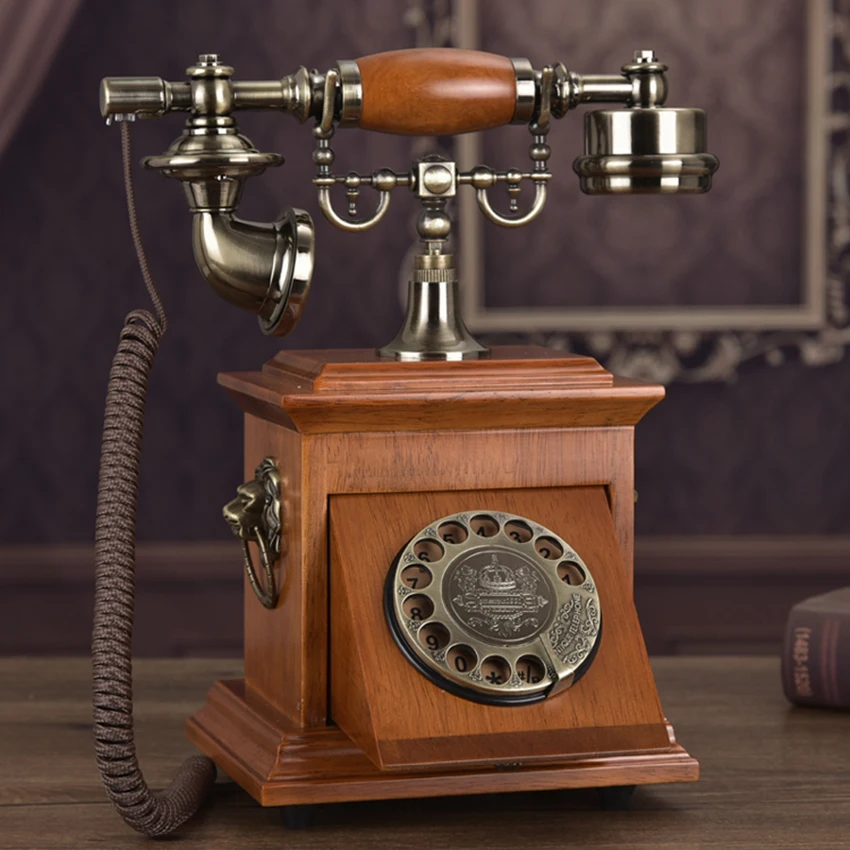 Solid Wood Vintage Corded Phone Retro Telephone with Hidden Rotary Dial Pad, Electronic Ringtone, Redial, Decoration for Home