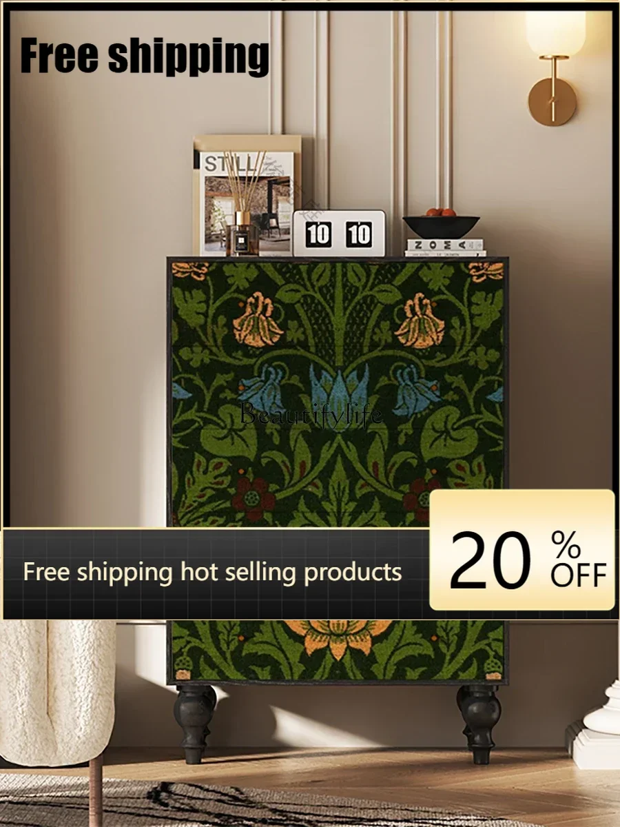 X4 Vintage French art pattern porch decorative solid wood cabinet bedroom bedside storage cabinet