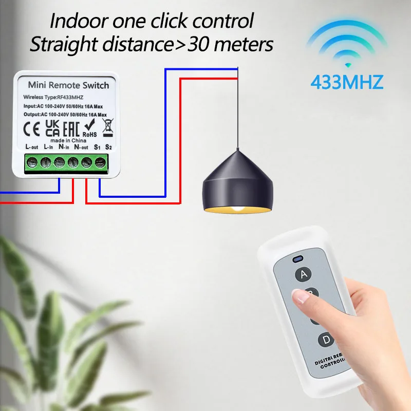 Wireless Light Smart Switch RF 433Mhz Transmitter 10A Relay Receiver Module Remote Control 85-265V for Led Lamp Fan Garage Doors