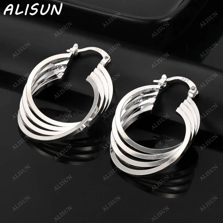 

ALISUN 925 Sterling Silver Four Rings Around Hoop Earrings for Women Creativity Gifts Street All-match Party
