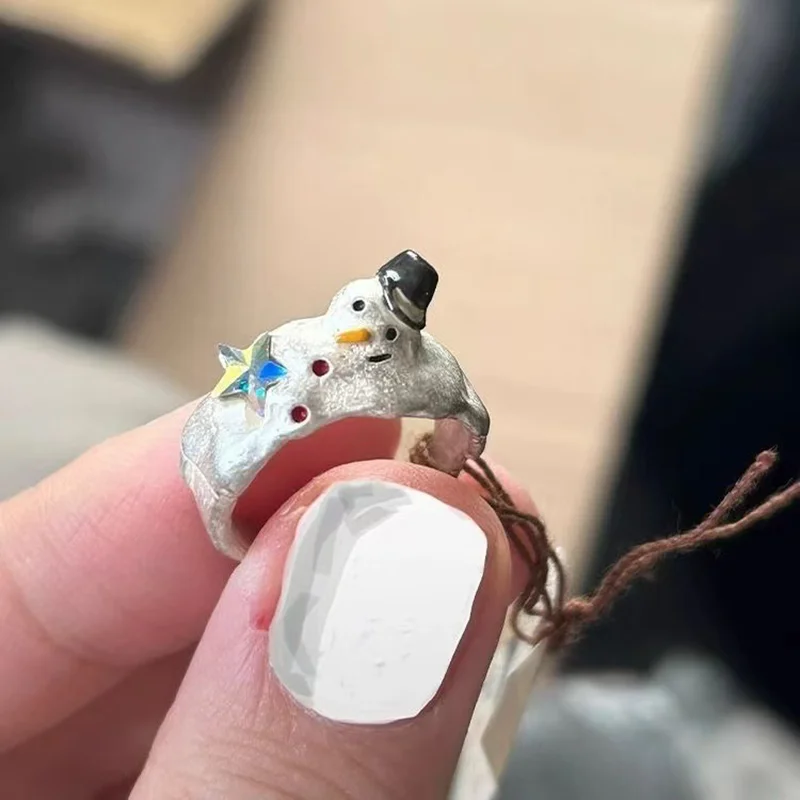 

Creative Christmas Snowman Ring Colorful Sweet Temperament Versatile Rings for Women Girls 2026 New Year Jewelry Party Gift