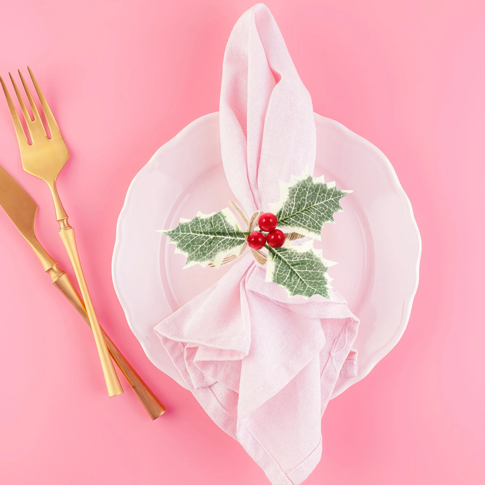 

6Pcs Simulated Green Leaves and Berry Design Napkin Rings Christmas Table Decor Xmas Napkin Rings Christmas Table Decor