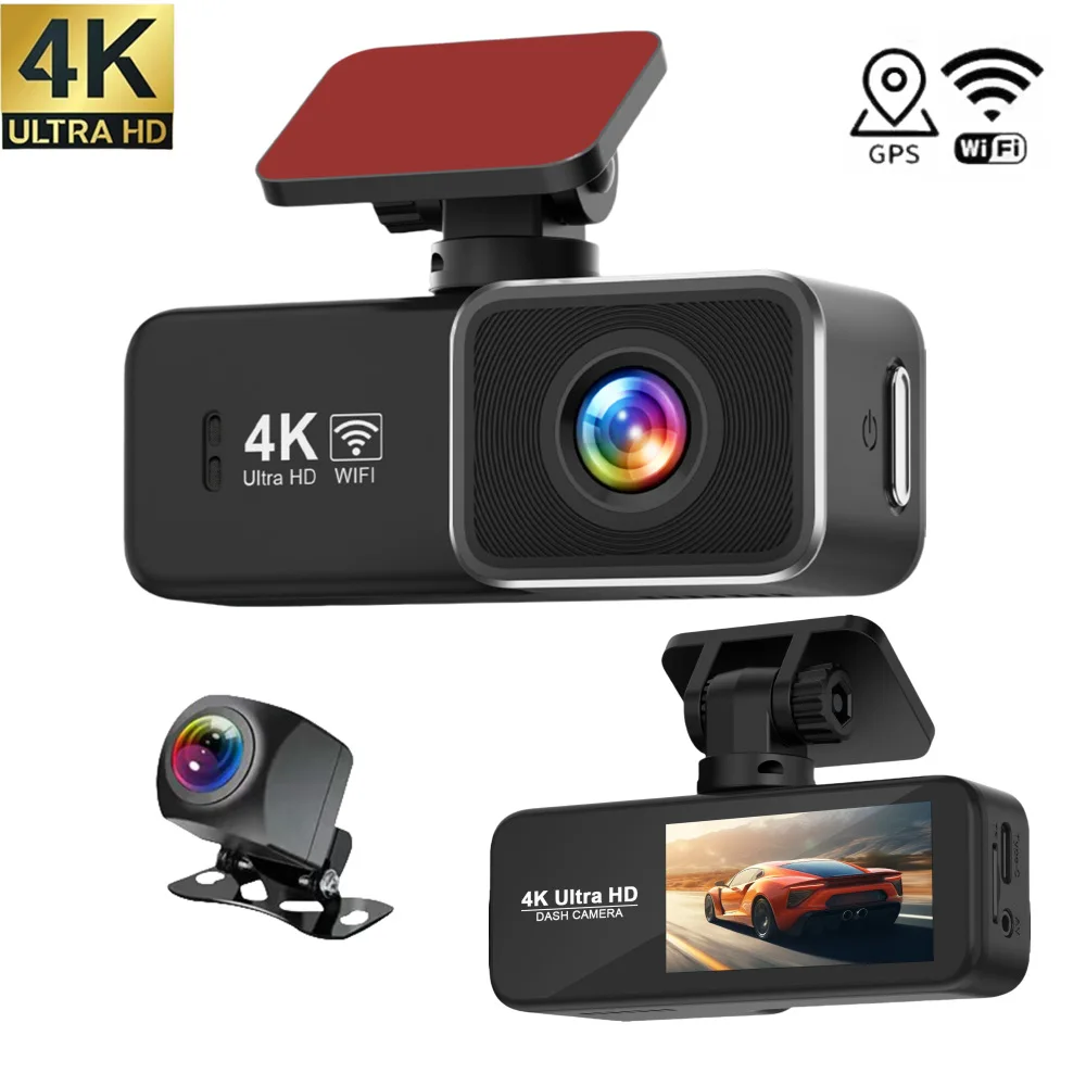

4K HD WIFI Dashcam Wide-Angle Front and Rear Dual Lens Support GPS Route Tracking 24H Parking Monitoring Dash Cam Mini Car DVR