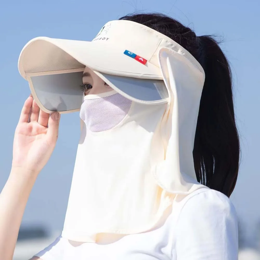 

Mesh Mouth Cover Ice Silk Visor Cap Detachable Wide-Brimmed Sunshade Shawl Cap Breathable Acrylic Fibers Anti-UV Sun Visor