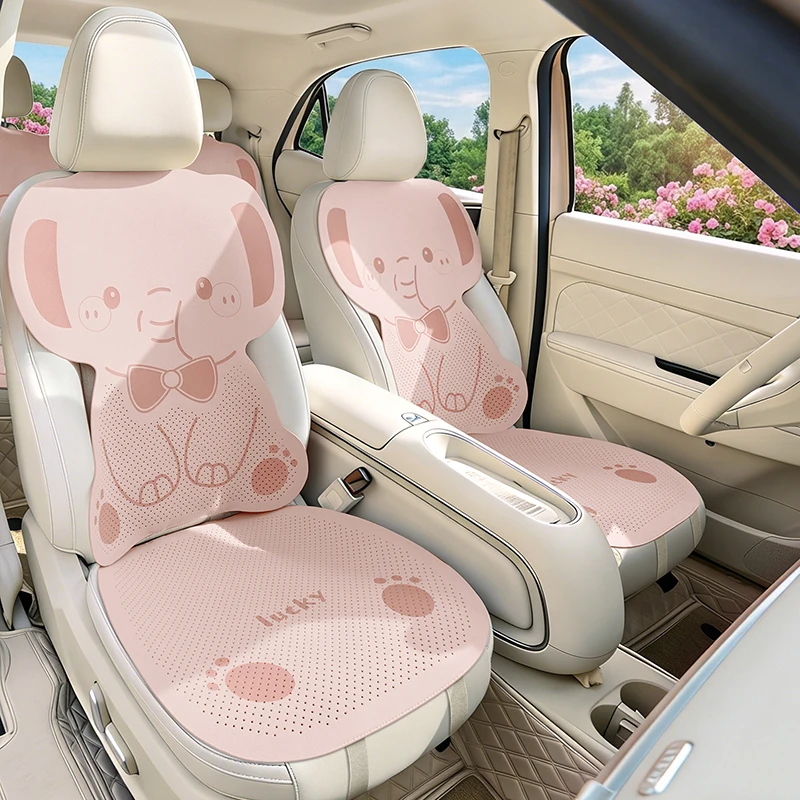 

Cute Cartoon Elephant Car Seat Cover Cushion Women Universal Dust Proof Four Season Non Slip Breathable Auto Interior Decor