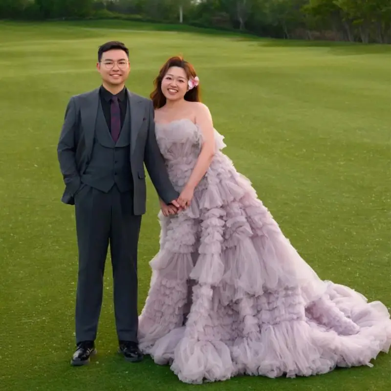 Strapless Fluffy Dress Wedding Dress Colorful Princess Dress Lawn Wedding Dress Photography Cake Princess Dress Customized