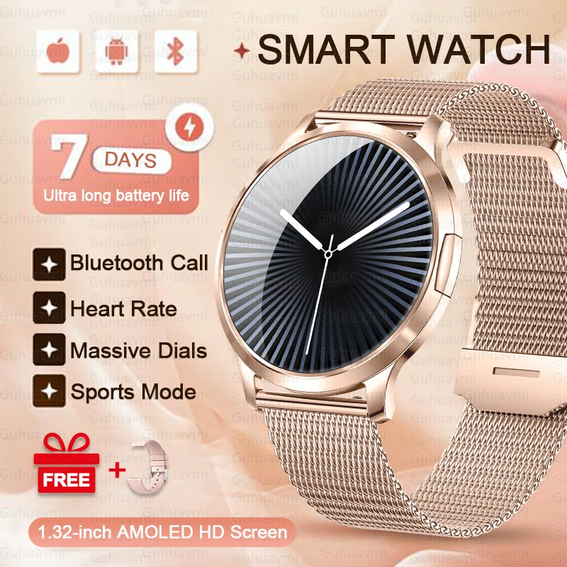2025 새로운 블루투스 통화 스마트 시계 AMOLED 화면 여성 건강 심박수 산소 농도계 모니터 방수 스포츠 Smartwatches 여성