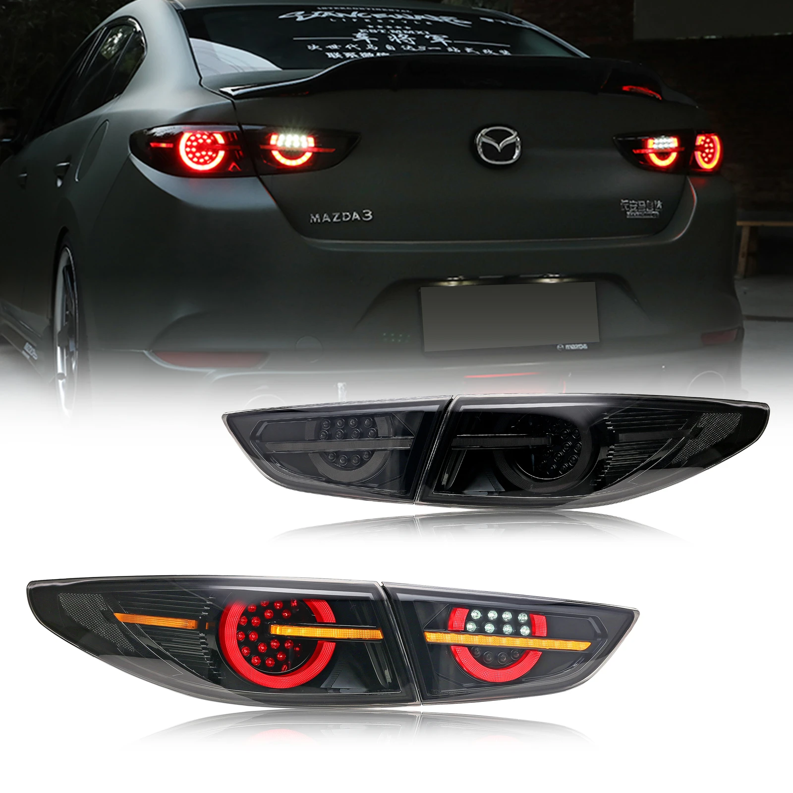

LED Black Tail Lights Assembly for Mazda 3 Sedan 2020-2024 Start-Up Animation Sequential Turn Signal Trunk Rear Brake Lamps