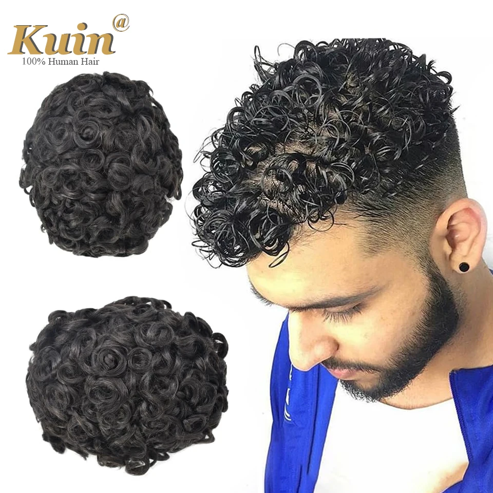 

Полная кожаная основа, 20 мм, вьющиеся человеческие волосы, мужской парик, прочная система протезов, натуральный цвет, шиньон, естественная фронтальная линия