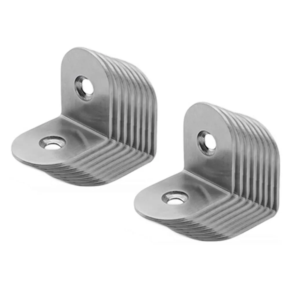 20 suportes de canto em forma de l de aço inoxidável para prateleira de armário e reforço de mesa com furos de parafuso escareados nivelados
