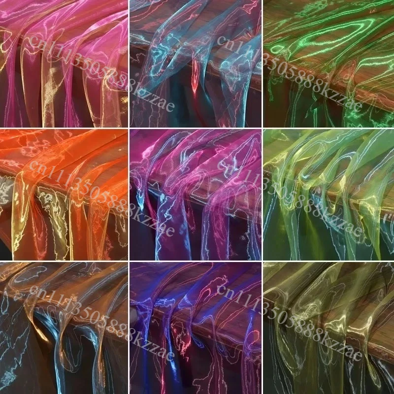 100x150cm Colorful Organza Tull Gradient Flashing Fabric for Designer Styling Shiny Dress Clothes Accessories Stage Decor