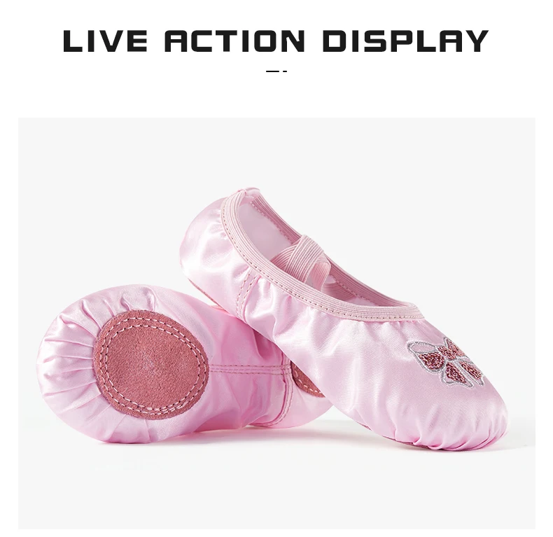 Kindertanzschuhe, Satin-Ballettschuhe mit weicher Sohle, Mädchen-Tanzschuhe für Körpertraining und Aufführungen, Rosa Tanzschuhe – Detail 4