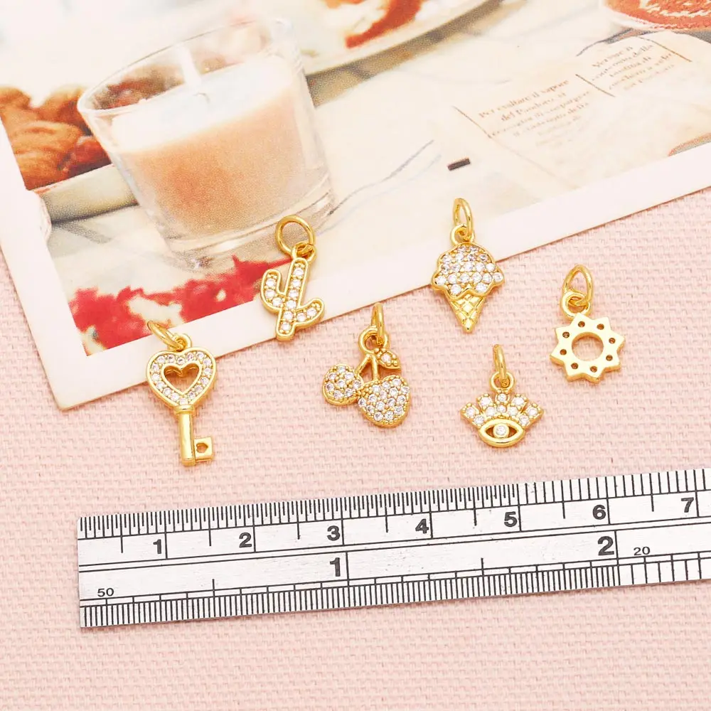 OCESRIO Little Key Charms for Bracelet Earring Copper Gold Plated CZ Evil Eye Ice Cream Cherry Jewelry Making Supplies chma231