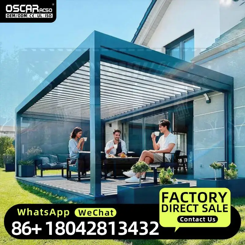 Modern Outdoor Aluminum Louvre Roof  3x3m 4x3m 4x4m 6x3m 6x4m Prefab Garden Buildings Patio Canopy Sun Shade Shelter Deck Backya