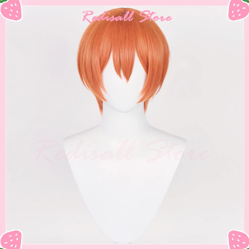 Hoshizora Rin Cosplay Perruque Orange Raide Cheveux Courts, Anime School Idol Py Play Girl Sauna Wear, Vtuber Free Wig Cap