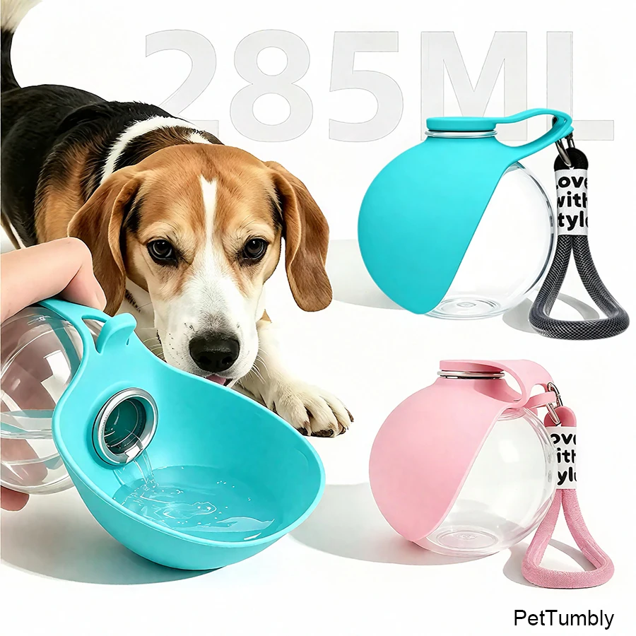 Portable Foldable Pet Water Bottle, Leak-Proof Outdoor Dog and Cat Drinking Bowl, with Lanyard and Hook, Compact, Pet Feeder